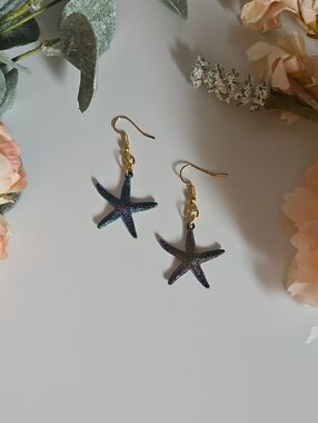 Gold Hook Iridescent Starfish Drop Earrings